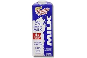 PRAIRIE FARMS DAIRY Prairie Farms Milk 2% Percent, Shelf Stable, Reduced Fat, Boxed & Ulta Pasteurized (UHT), Vitamin D White Milk - Preservative and Hormone Free, Gluten Free, Kosher, Made in USA - 1 Quart (1 Pack)