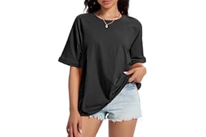 AURIVIZ Womens Summer Oversized T Shirts Crewneck Rolled Short Sleeve Tops Casual Blouse Basic Tee Fashion Trendy Outfits