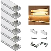 Muzata 6-Pack 3.3ft/1Meter U Shape LED Aluminum Channel System with Cover, End Caps and Mounting Clips Aluminum Profile for U