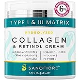 Retinol Collagen Cream For Face Anti Aging Moisturizer | Type I & III Collagen for a Firm Supple Look |10,000 ppm Retinol for Smooth, Soft & Even Skin Appearance | Women & Men,1.7 fl.oz