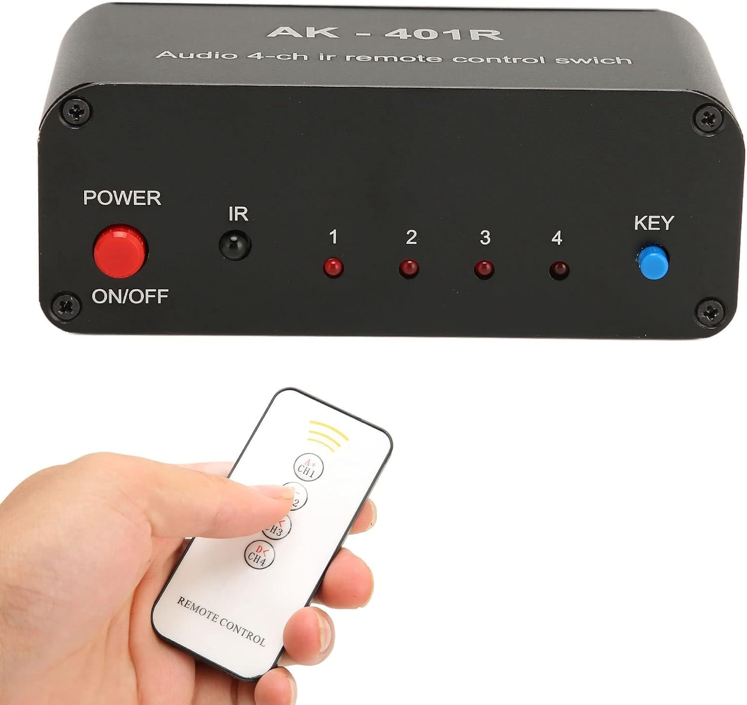 DEWIN Audio Switcher RCA, Multifunctional Stereo Audio Switch Box with Remote Control Support 1 In 4 Out or 4 In 1 Out, 4 Way Signal Selector Audio Splitter DC 12V