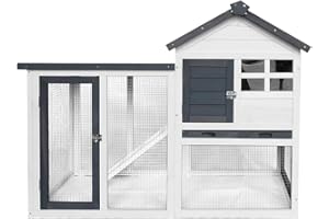 BIRASIL Wood Rabbit Hutch, Guinea Pig Cage with Pull Out Tray, 2 Levels Bunny House for Small Animals Outdoor Indoor (Gray, 48 Inch)