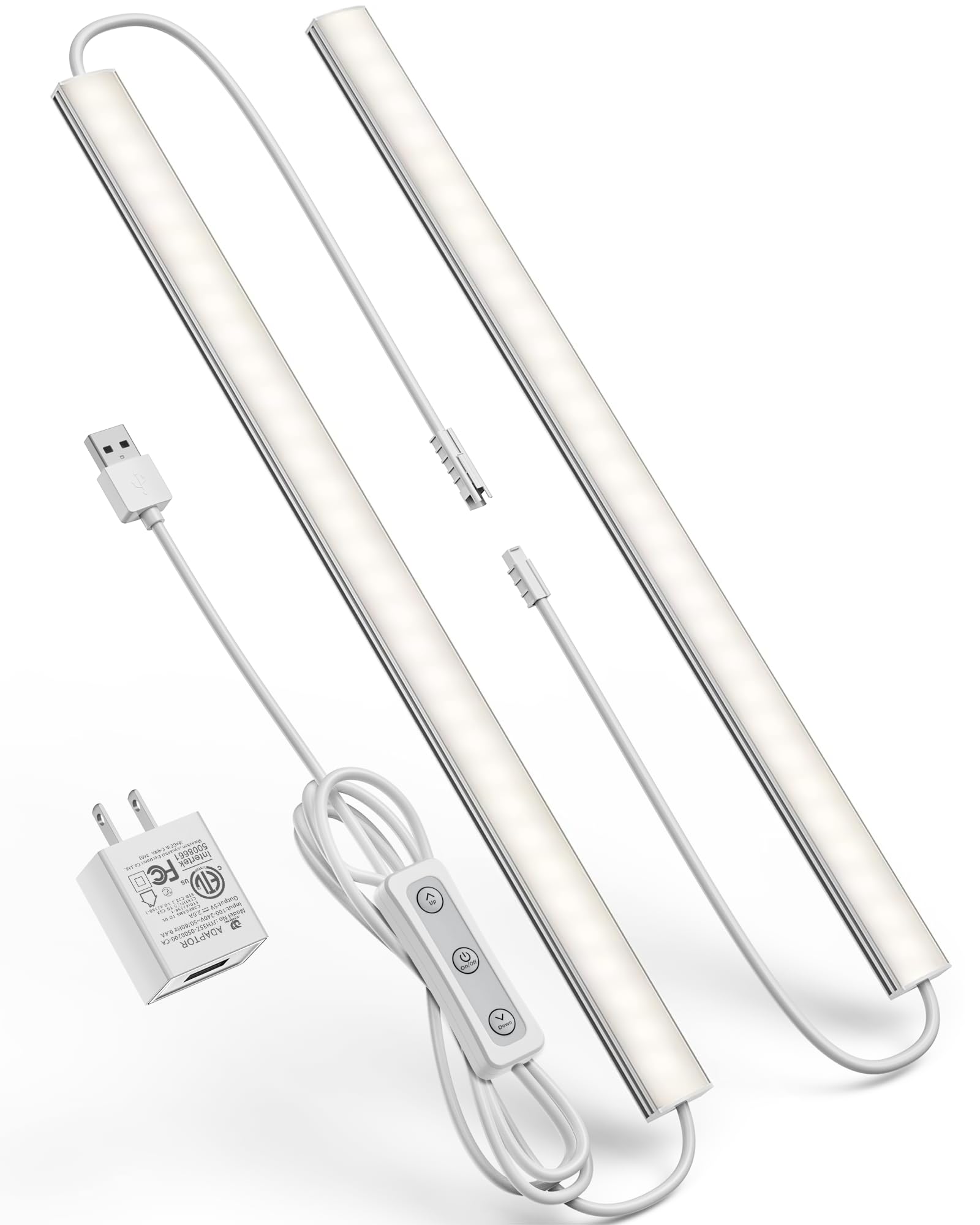Photo 1 of ASOKO HOME Dimmable Wired Under Cabinet Lighting - 2 Pack of 12-Inch Daylight 4000K Linkable USB LED Lights for Kitchen, Desk, Sink, and Workbench