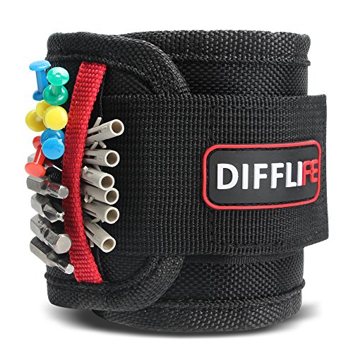 DIFFLIFE Magnetic Wristband, with 10 Strong Magnets for Holding Screws, Nails, Drilling Bits, Adjustable Wristband Tools with 2 Storage Pockets for Non-magnetic Perfect Gift for Men (Set of 1) - Thumbnail 7