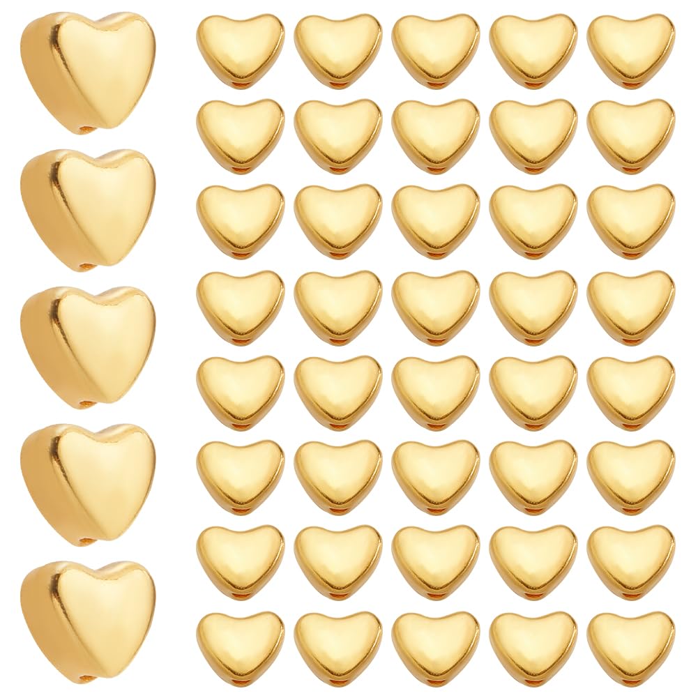 SOFPLATE 1 Box 500Pcs Heart Spacer Beads Gold Hearts Bead Bulk Alloy Metal Golden Valentine's Day Love Heart Shaped Loose Bead Spacers for Bracelets Beading jewellery Making Necklace DIY Crafts Gifts