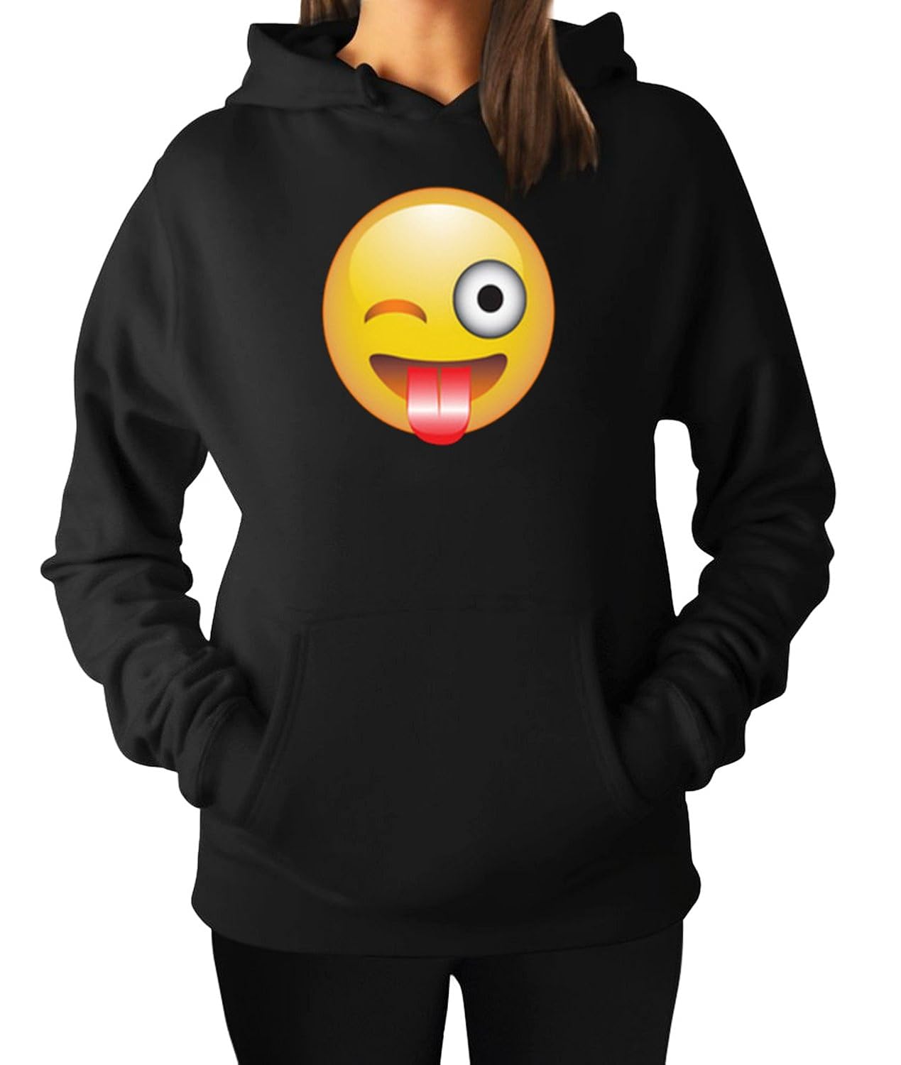 Women's Emoji Smiley Face Wink Face Tounge Out Hoodie Hooded Sweater 60