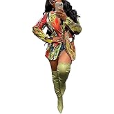 BFFBABY Women's Graphic Print Blazer Button Open Front Lapel Collar Long Sleeve Casual Jacket Multicolored