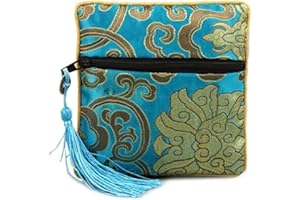 Chinese Silk Jewelry Pouches, Silk Flower Embroidery Brocade Bags Coin Purse, Small Zipper Gift Packaging Bags Bracelet Ring 