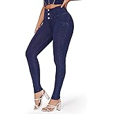 SEASUM Womens High Waist Butt Lifting Stretch Jeans 3 Button Push Up Curvy High Rise Leggings