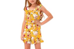 BesserBay Girls Summer Sleeveless Romper Ruffle Trim Casual Jumpsuit 4-14 Years