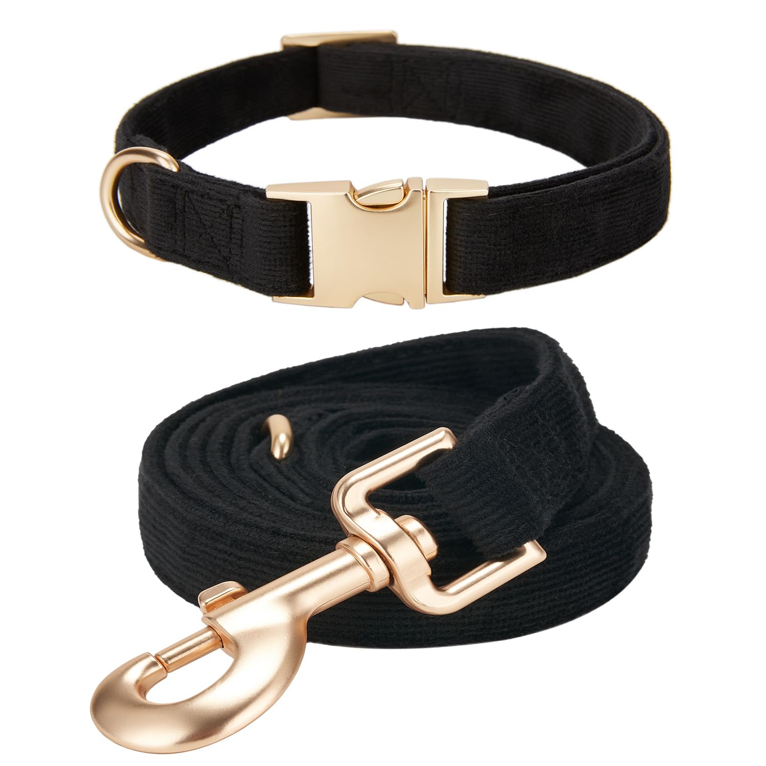 Photo 1 of Ewinoom Soft Corduroy Dog Collar and Leash Set Adjustable Durable Dog Collars with Metal Buckle and Lead for Medium Dogs,Black