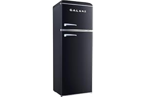 Galanz GLR12TBKEFR Refrigerator, Dual Door Fridge, Adjustable Electrical Thermostat Control with Top Mount Freezer Compartment, Retro Black, 12.0 Cu Ft