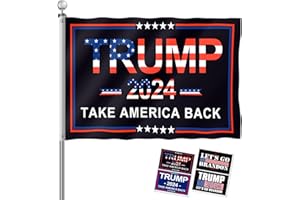 OLIGEI Trump 2024 Flag, 3x5 Feet Trump Flag 2024 Take American Back with 4 Pcs Trump 2024 Sticker, Trump Flags American Flag with Brass Buttonhole Trump Flag for Outdoor Room (Black)