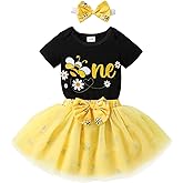 HAPPYMA Baby Girls One 1st Birthday Outfit Bee Sunflower Romper Tulle Tutu Skirt Sequin Bow Party Clothes Set