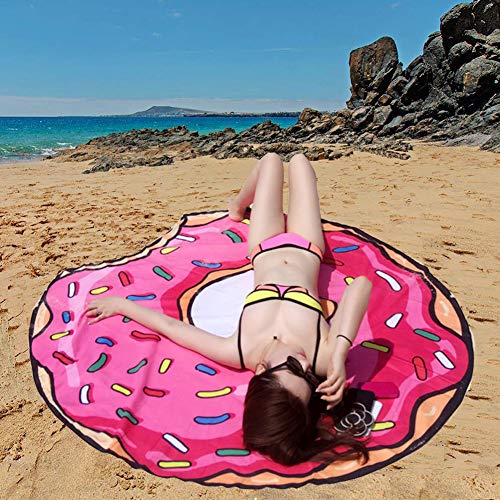 59 Inch Thick Round Donut Beach Towel Blanket - Large Microfiber Soft Sand Free Towel Carpet Yoga Mat for Women & Girl Use for Bath/Pool/Beach Times - Thumbnail 4