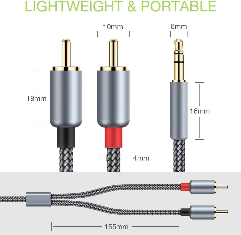 2 Pack RCA Cable, Oldboytech 3.5mm Male to 2RCA Adapter Audio Cable [6 Feet, Hi-Fi Sound] Nylon-Braided AUX Y Cord for Stereo Receiver Speaker Smartphone Tablet HDTV MP3 Player Echo Dot & More: Industrial & Scientific