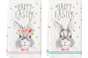 Artoid Mode Mr & Mrs. Rabbits Kitchen Dish Towels, 18 x 26 Inch Seasonal Easter Bunny Ultra Absorbent Drying Cloth Tea Towels for Cooking Baking Set of 2