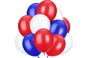 TecUnite 100 Pieces Latex Balloons Colorful Round Balloons for 4th of July Wedding Birthday Festival Party Decoration(Blue, Red, White,13 Inch)