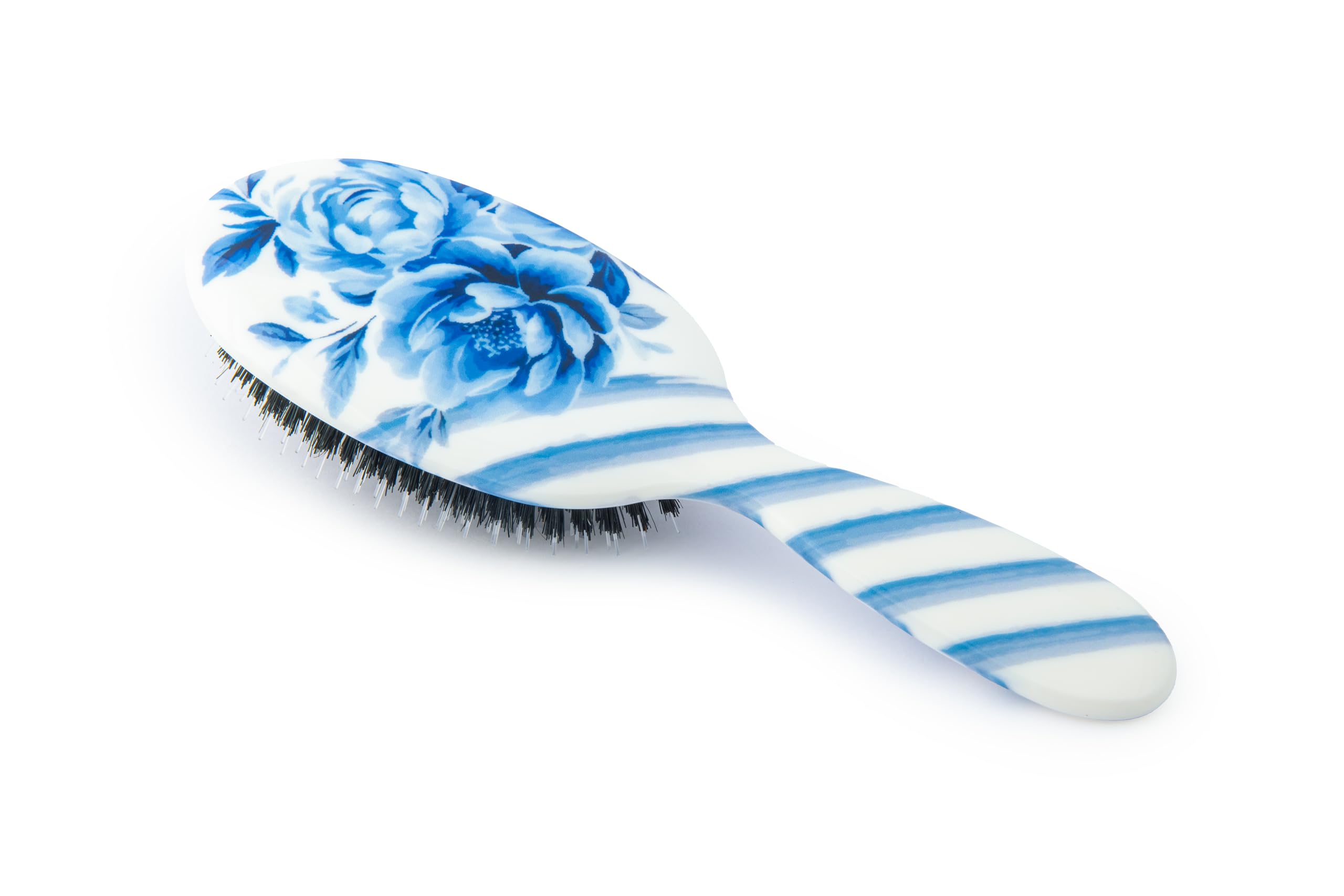 Rock & Ruddle Natural Pure Boar Bristle Hair Brush for Women & Kids (Small/Travel Size, 17.5cm) - Great for Wet & Dry Hair, Detangling Smoothing Blowdrying - Designed & Made in UK - English Blue