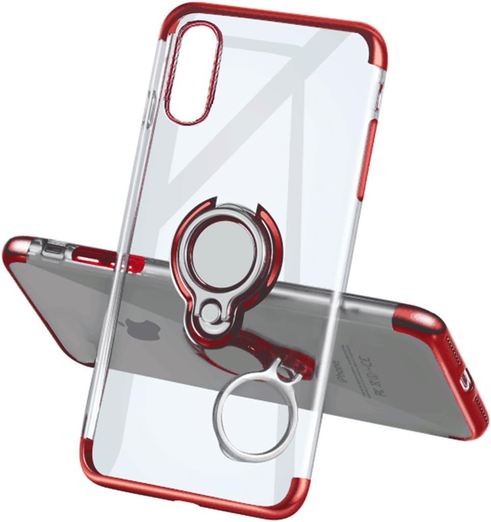 Yoopake iPhone Xs Max Case Clear Slim Fit Ultra Thin Cover with Grip Ring Holder Stand (360° Rotatable) and Magnetic Back for Car Mount, Protective Phone Case for iPhone Xs Max (Newly Released) - Red