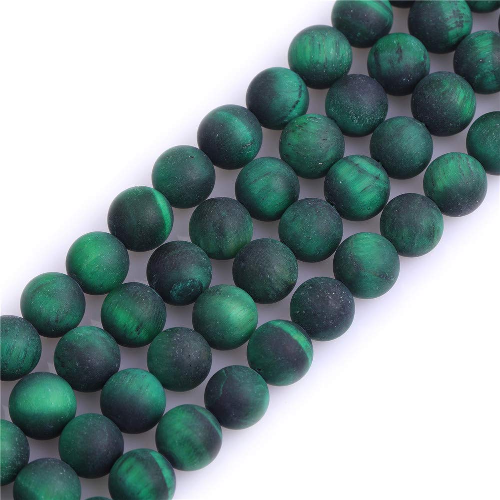 GEM-Inside 8mm Green Tiger Eye Frosted Matte Unpolished Gemstone Semi Precious Round Beads for Jewellery Making DIY Handmade Craft Supplies 15"