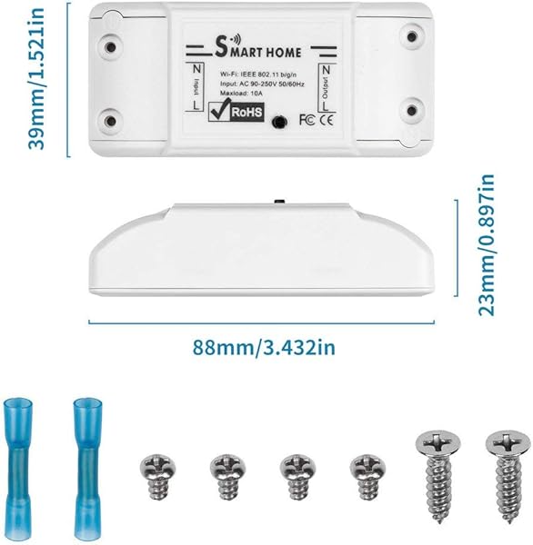 RHNE Interruptor Inteligente WiFi Temporizador de Interruptor Universal para la aplicacin Smart Life Alexa Google Home Blanco