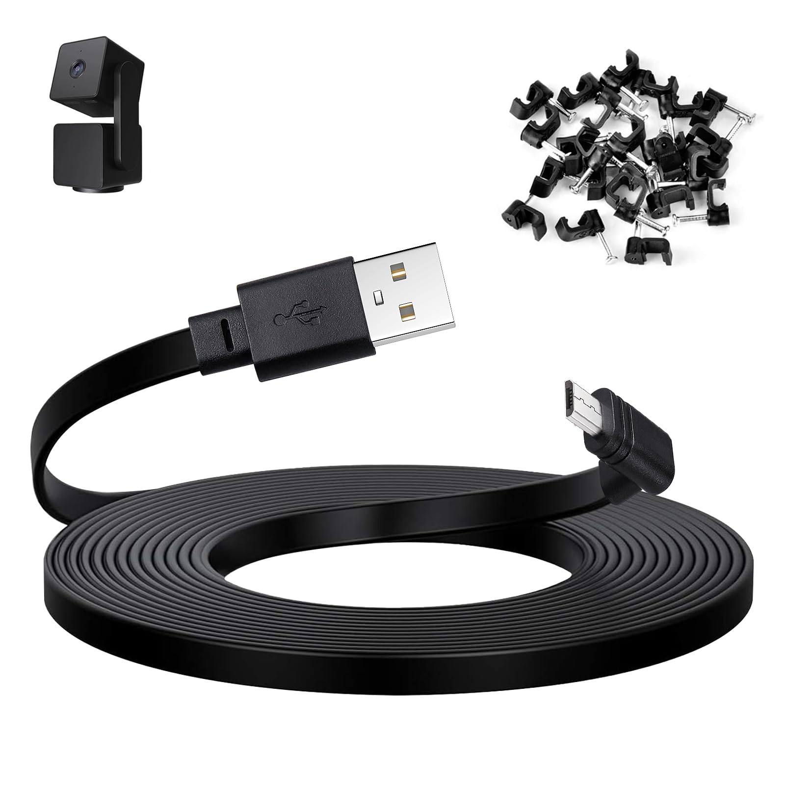 Photo 1 of Smays 50 ft Extension Cable for WYZE Cam Pan v3 Outdoor Camera, Long Micro USB Power Adapter Cord, 90-Degree Black