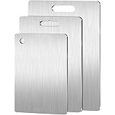 3 PCS Stainless Steel Cutting Board for Kitchen, 3 Sizes Double-Sided Food Grade 304 Stainless Steel Cutting Board Set for Fruit, Fish, Cheese, Vegetable, Bread, Meat