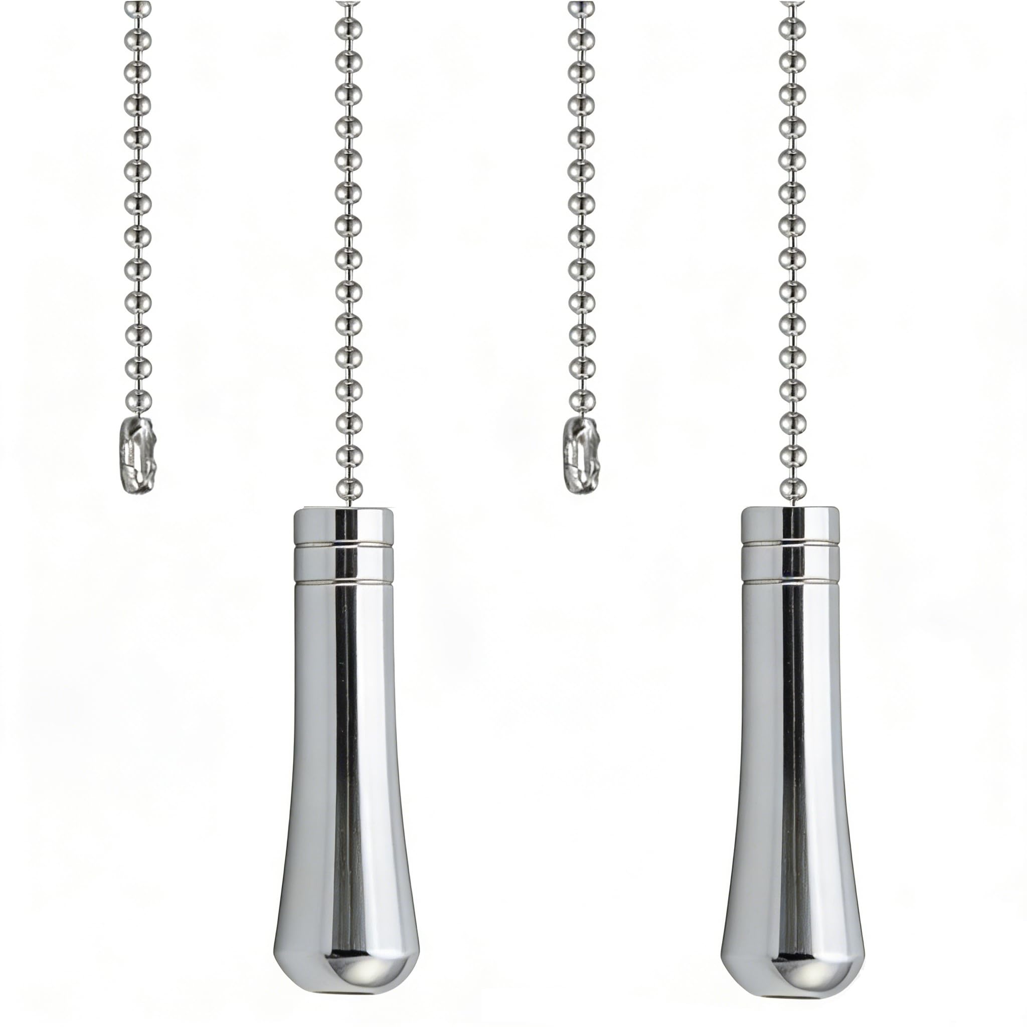 NewZC 2 Sets Teardrop Light Pull Chain Extension Weighted Pull Cord Handle with 85cm Ball Chain Connector - Chrome Light Cord Pull String End for Bathroom Toilet Ceiling Light Fan Switch Blind