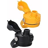 POYAKU Auto Spout Lid for Yeti Rambler 12/18/26/36/46/64 Oz Chug Cap Replacement with Soft Handle for RTIC | Leakproof | BPA Free | Dishwasher Safe (Aotu Spout Lid, Black&Alpine Yellow)