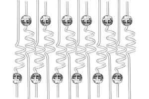 12PCS Disco Straws, Silver Mirror Disco Ball Straw, Glitter Disco Ball Straw for Party Dance Wedding Birthday
