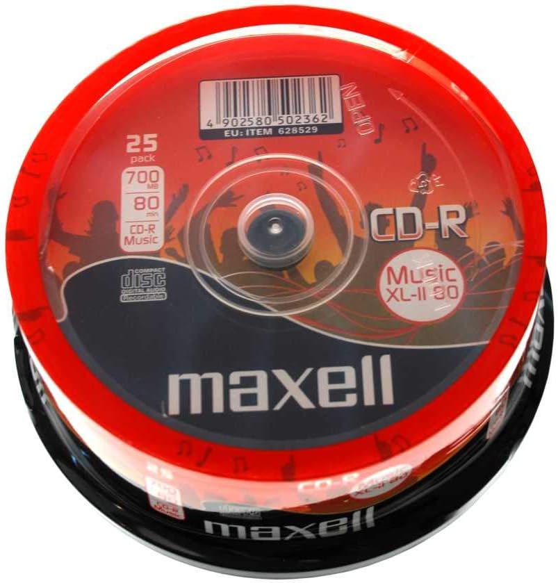 Maxell CD-R 80 25 Pack Spindle 25x Speed 700MB Write Once Archival Data