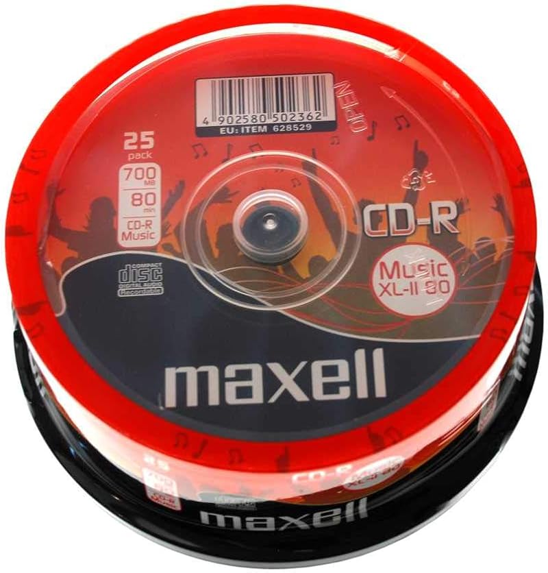 Maxell CD-R 80 25 Pack Spindle 25x Speed 700MB Write Once Archival Data