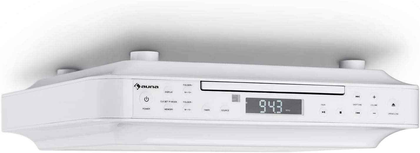 auna KRCD-100 BT Unterbau-Radio Küchenradio (CD-Player, Wecker, Timer, UKW-Radio, Bluetooth, MP3, LCD-Display, 29 x 8 x 26,5 cm (BxHxT), ca. 1,2 kg, Leistung 2 x 12 Watt RMS) weiß
