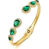 TOVABA Open Cuff Bangle Bracelet Green Bracelets for Women Rhinestone Bracelet Fashion Jewelry