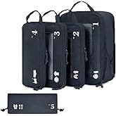 ECOHUB 5 Set Compression Packing Cubes for Suitcases Organiser Bags Set Travel Essentials with Shoe Bags for Travel Tear-resistant Travel Accessories with ID Tag Expandable Packing Bags(Navy Blue)