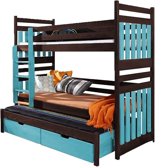 Triple Bunk Bed SAMBA Modern Trundle High Sleeper Mattress Drawers