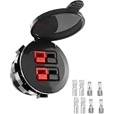 Panel Mount Dual Housing Anderson Connector &amp; Anderson Powerpole, Weatherproof PowerPort-2 Connector Kit PP15/30/45, DC Continuous, with Dust Cover &ndash; for RV Marine Boat Solar Go Box Dashboards