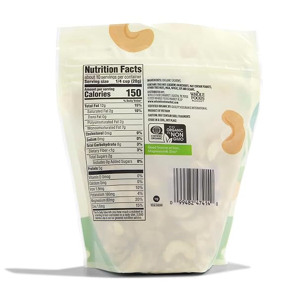 365 BY WHOLE FOODS MARKET, ORGANIC CASHEWS, 10 OUNCE