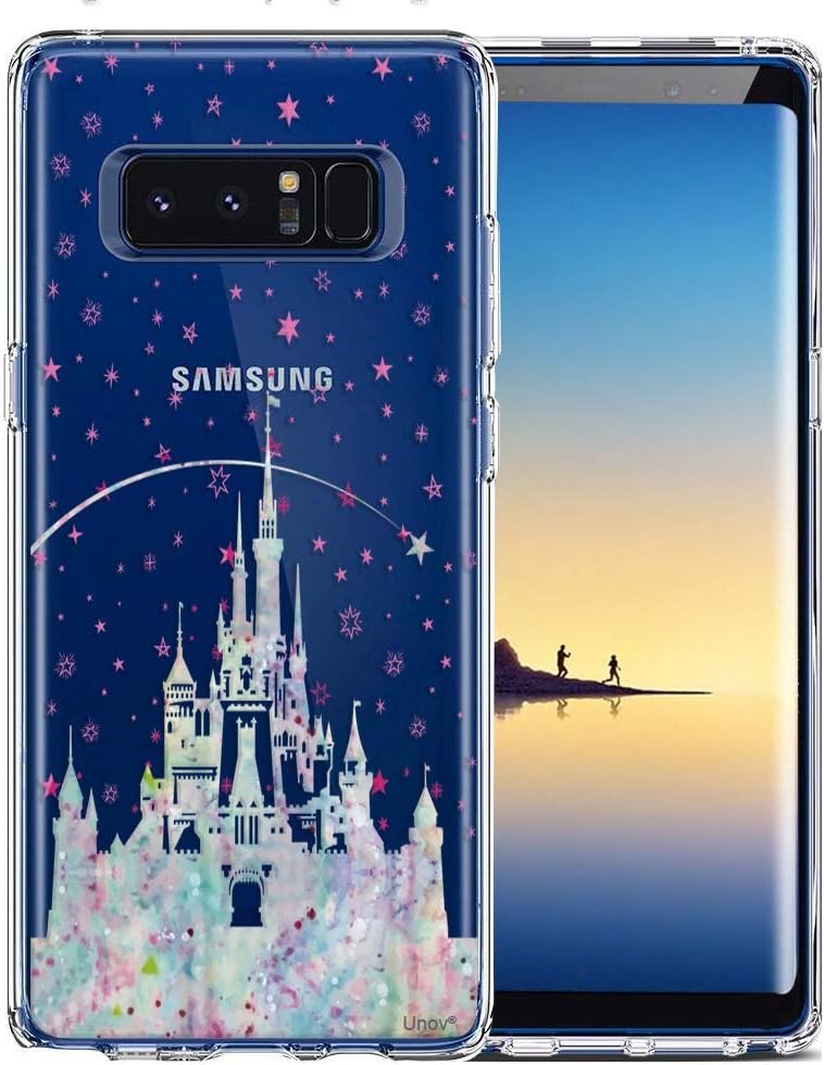 Unov Case for Galaxy Note 8 Clear with Design Soft TPU Shock Absorption Slim Embossed Pattern Protective Back Cover (Watercolor Castle)