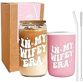 Haevola Wedding Gift for Bride, Cute Glass Cup with Lid and Straw, Glass Coffee Tumbler, Aesthetic Cups with Sleeve, Iced Coffee Sleeve, Tumbler with Lid
