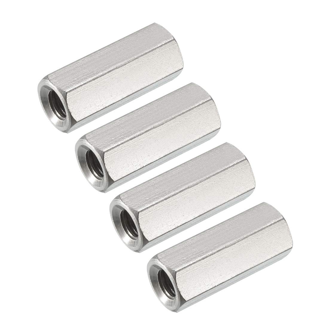 sourcing map M6 x 1-Pitch 25mm Length 304 Stainless Steel Metric Hex Coupling Nut, 4Pcs