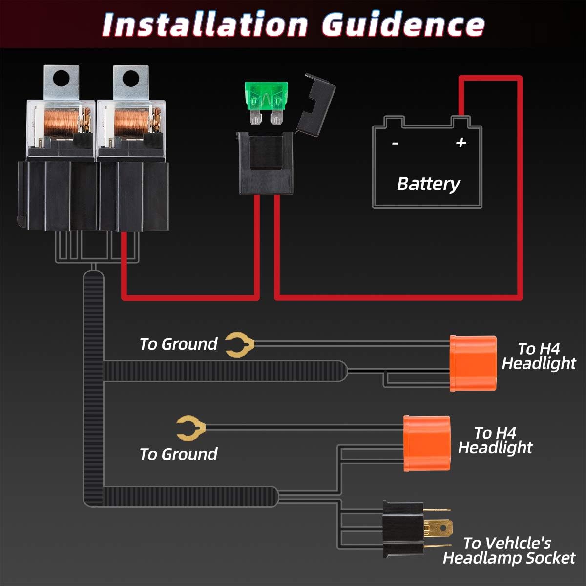 RENMAIILIGHT 1Set 2Headlight H4 Relay Harness H4 Headlight Relay