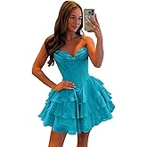 WENKAFO Strapless Short Homecoming Dress for Teens 2026 Chiffon Tiered Corset Sweetheart Satin Appliques Prom Dress WA099