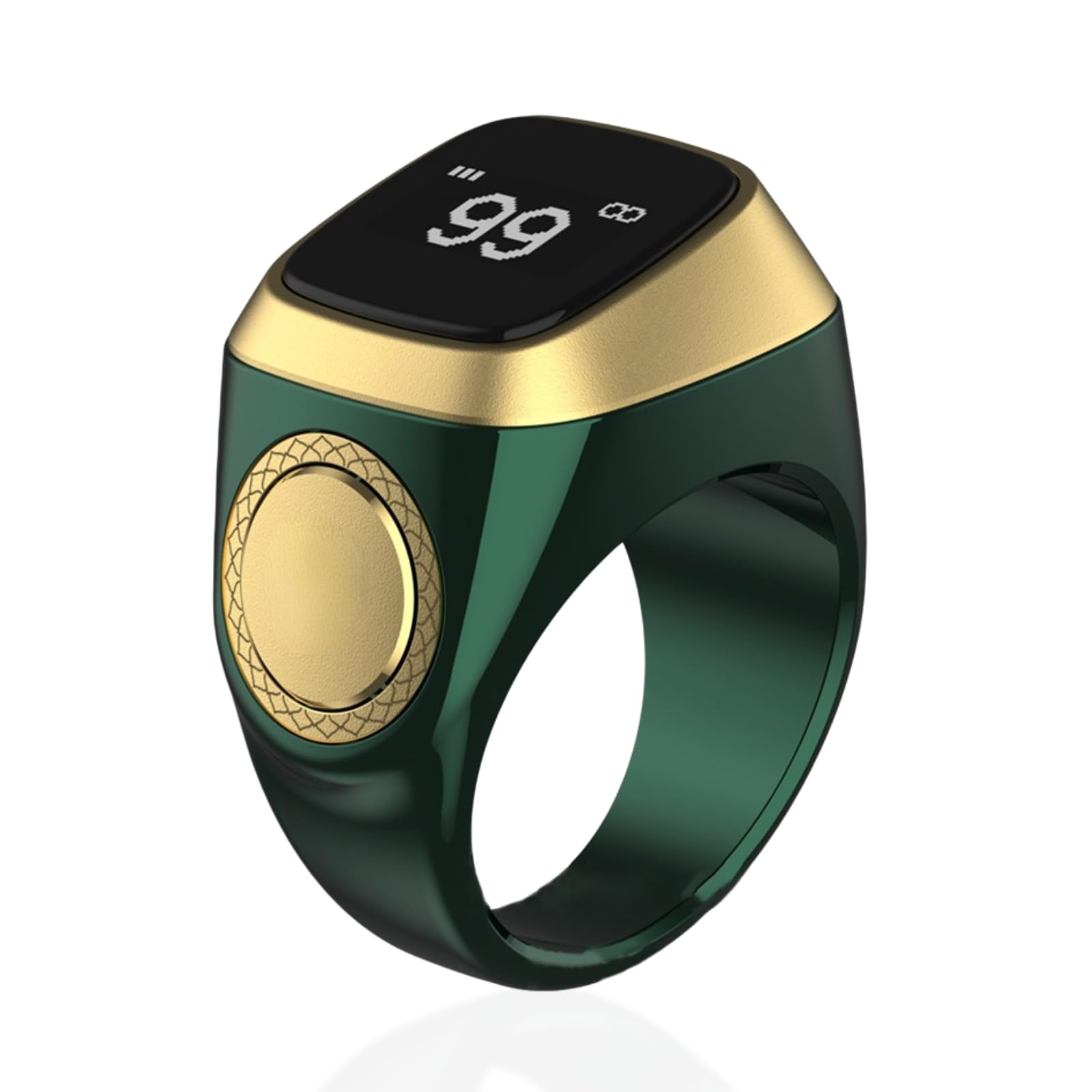 Yoidesu Digital Pedometer Ring, USB Rechargeable Step Counter Portable Walking Running Pedometer 0.49in LCD Screen Step Counting Ring, BT5.1 APP Support 18mm (Green)