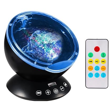 ALFALED Fernbedienung Ocean Wave Projektor 7 Modi Farbe wechselnde LED-Nachtlicht mit integriertem Musik Player für Kid 's Sc