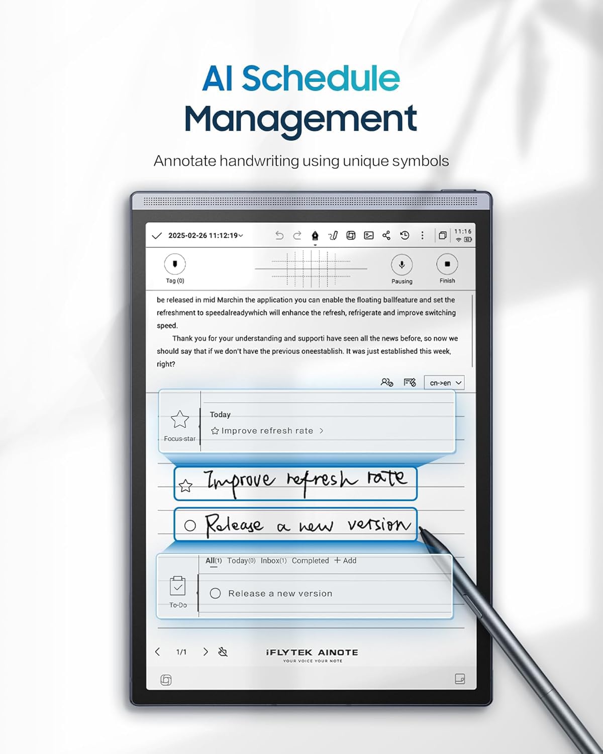 iflytek AINOTE Air 2 with Stylus Pen,8.2-inch AI Note-Taking Tablet Writing Paper Tablets,Digital Notebook Support AI Voice-to-Text Transcription, Multi-Languages Chatgpt for Work/Meetings/Study