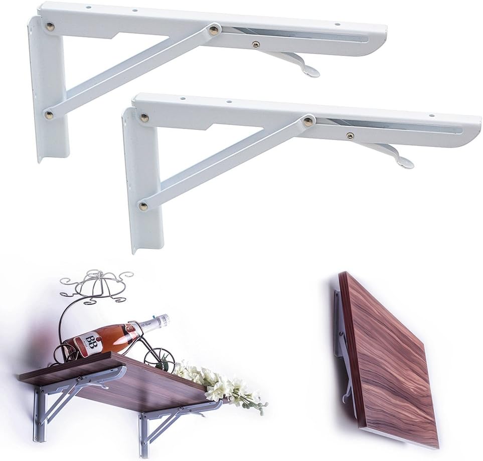 Rayinblue 2X White Wall Mounted Metal Folding Triangle Angle Shelf ...