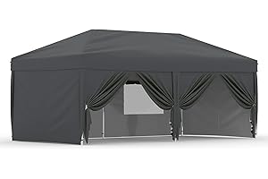 HarmonyHealth 10x20 Pop Up Canopy Tent Outdoor Canopy with 6 Removable Sidewalls One-Person Set Up Heavy Duty Commercial Instant Tent Shelter-Gray