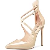 Aachcol Women Stiletto Pumps High Heel Pointed Toe Strap Sandals Ankle Strap Wedding Party Sexy Dress Shoes 5 Inch